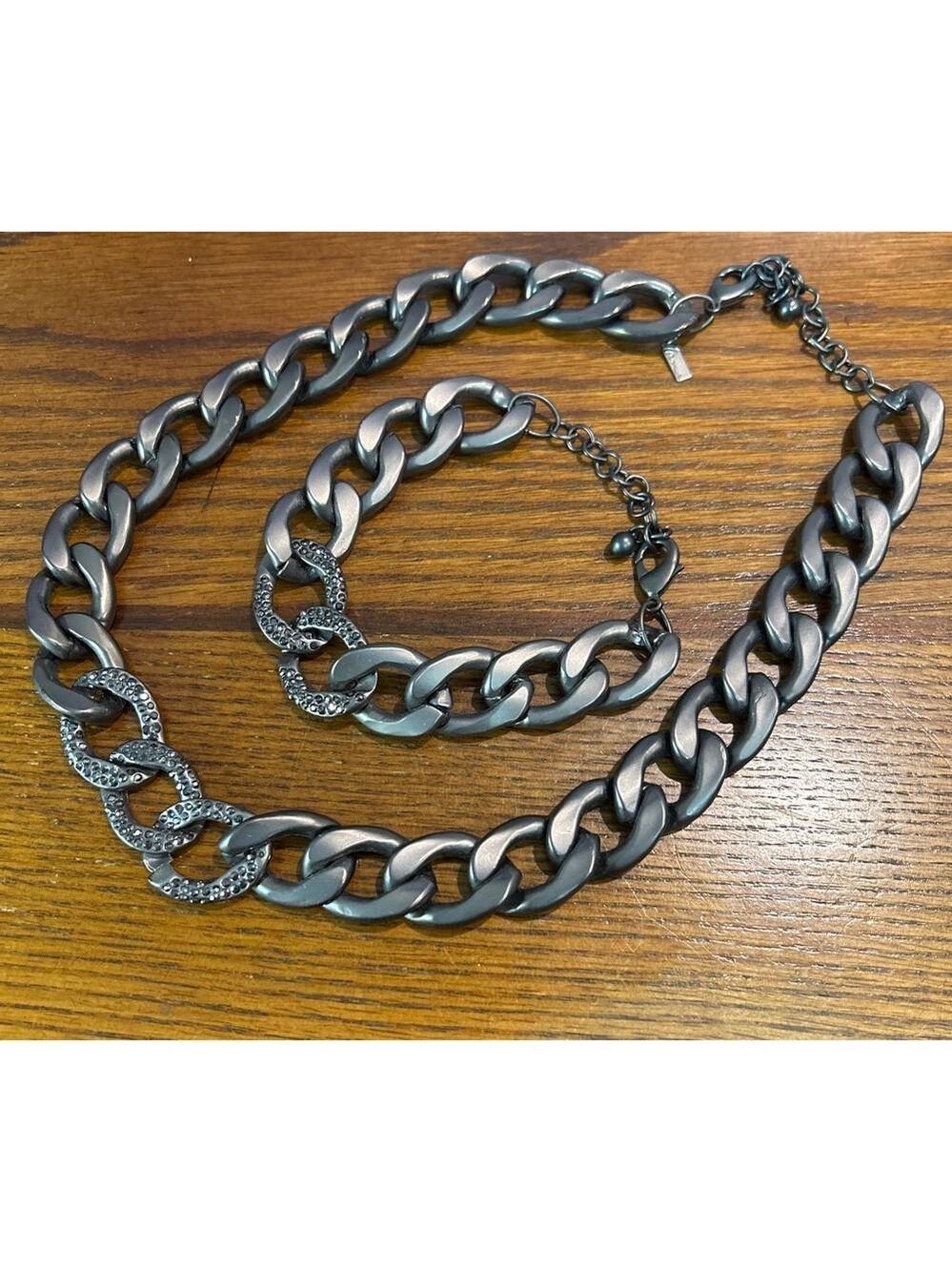 Lane Bryant gun metal chunky metal necklace and bracelet set